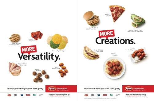 Cover Tip that shows the benefit of the TFS MORE campaign. The first page shows ingredients while the second page shows finished dishes. MORE Versatility leads to MORE Creations.